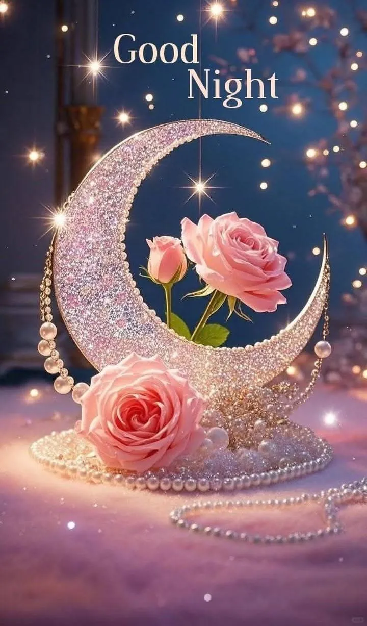 Night Sky with Moon and Good Night Text Free Wallpaper