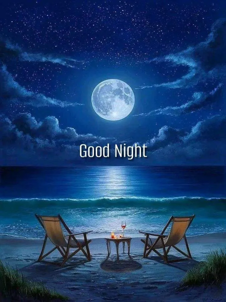 Night Sky with Two Chairs and Good Night Text Wallpaper