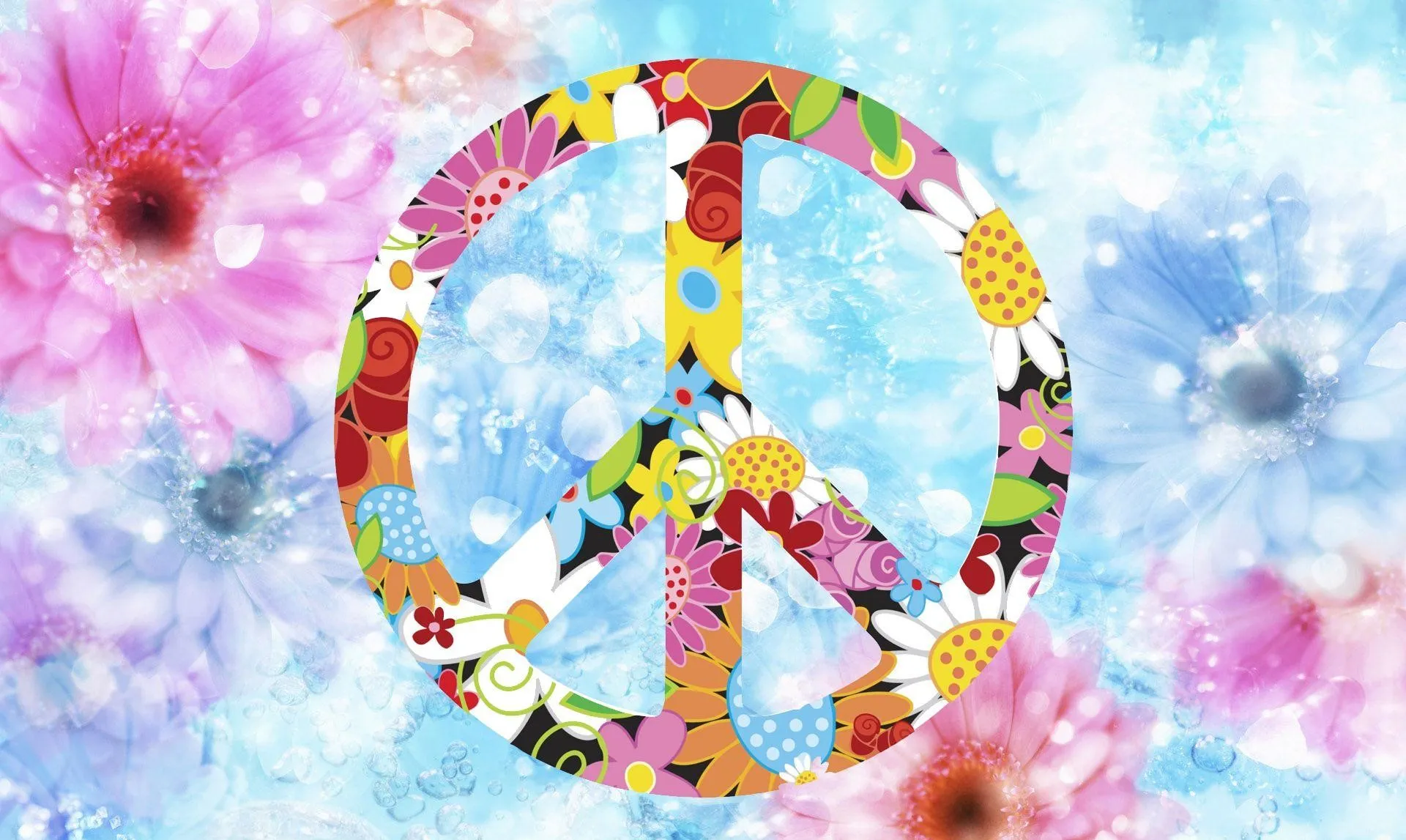 Peace and Love Art in Bright Floral Watercolor Style