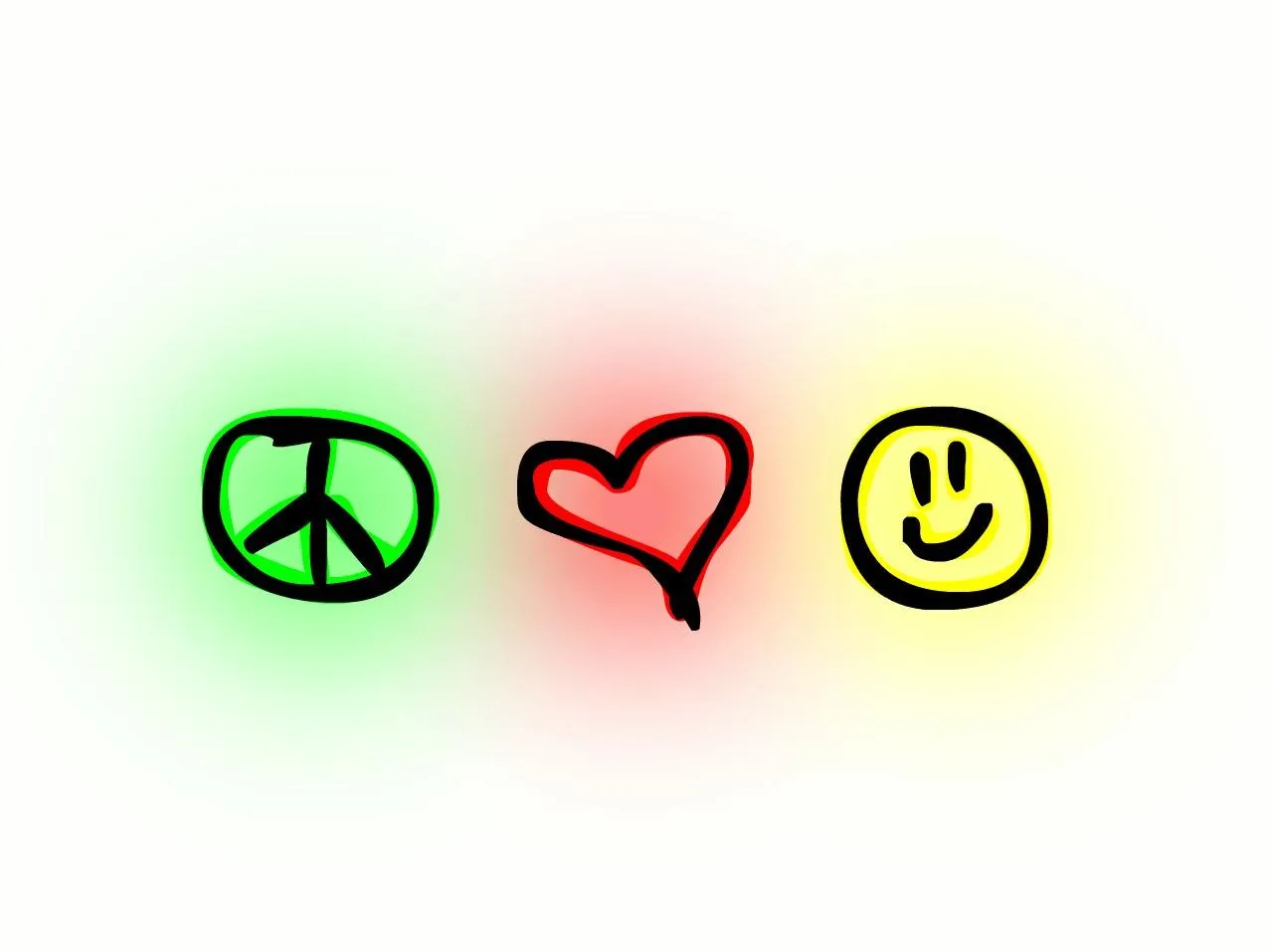 Peace and Love Symbol with Bright Neon Smile Wallpaper