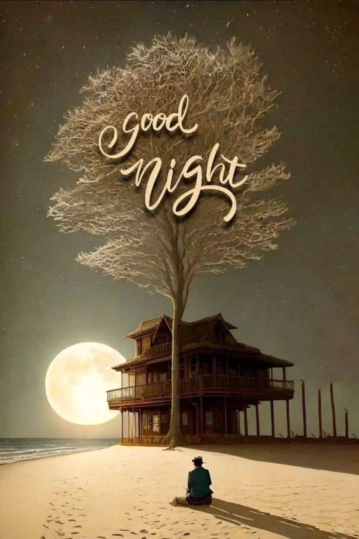 Peaceful Good Night with Temple and Soft Brown Background