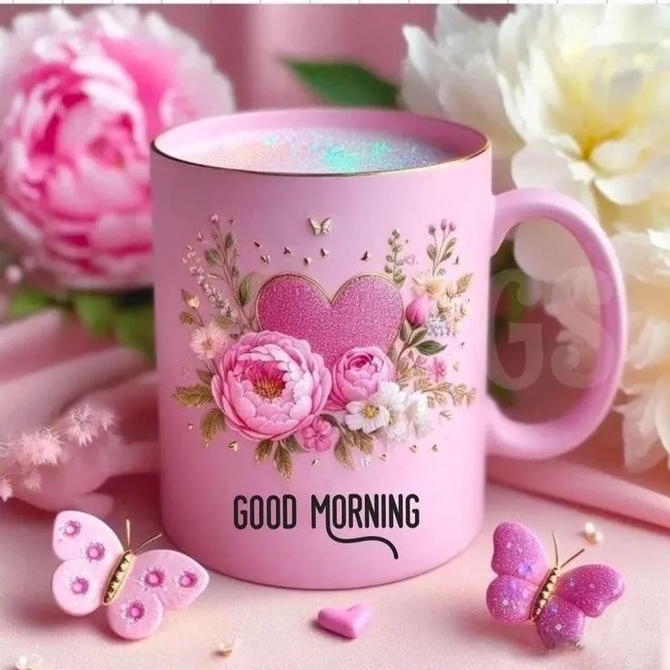 Pink Coffee Mug with Good Morning Text Free Wallpaper