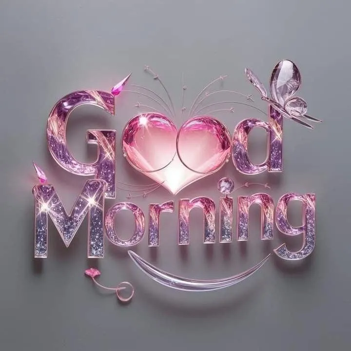 Pink Crown and Hearts Glitter Morning Love Greeting