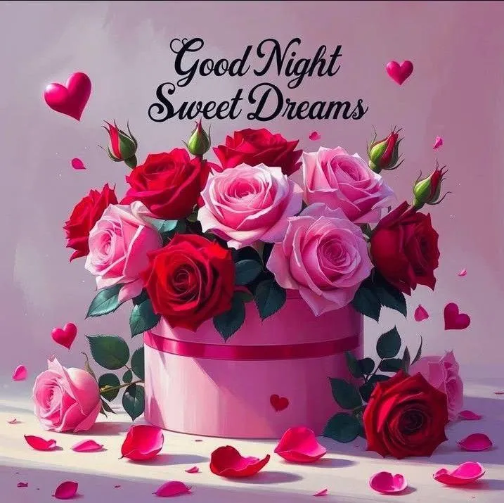 Pink Flower Bouquet with Good Night Sweet Dreams Wallpaper