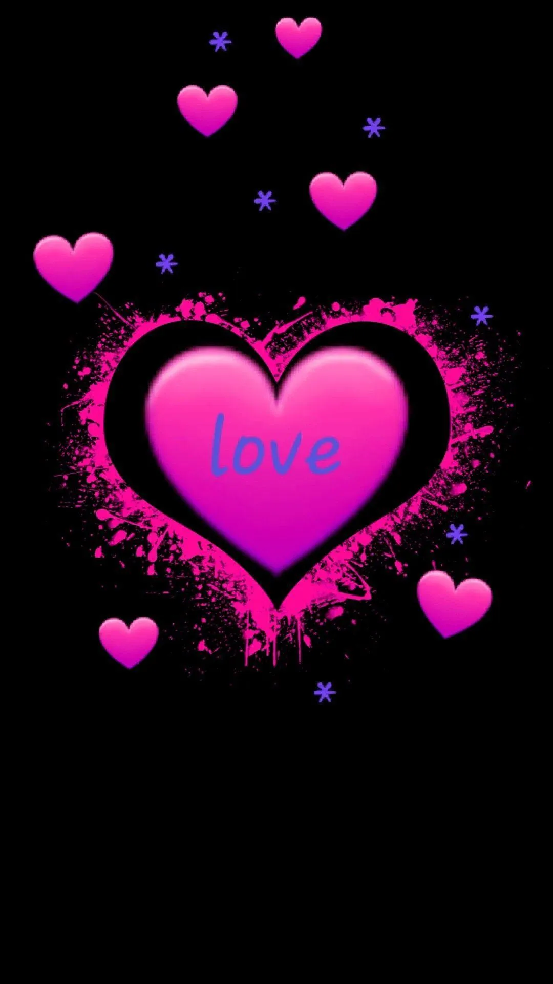 Pink Glowing Heart Romantic Background Art with Love Text