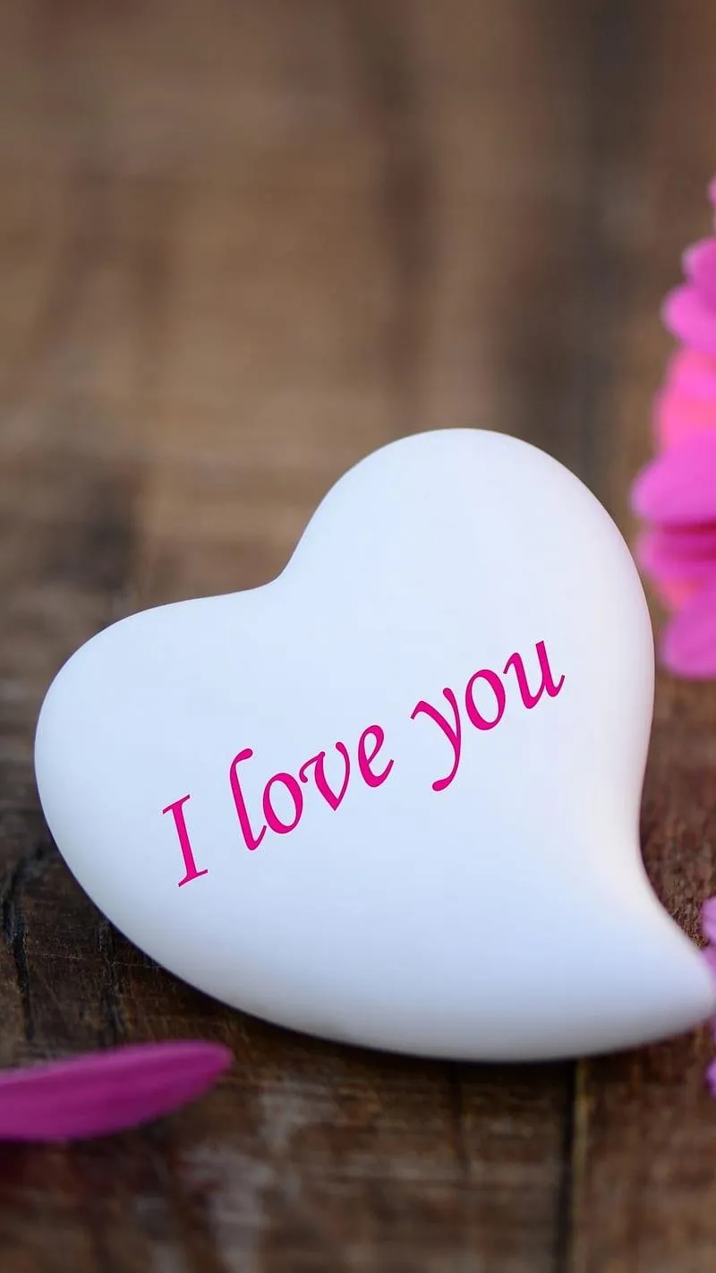 Pink Heart Stone with I Love You Romantic Text Wallpaper