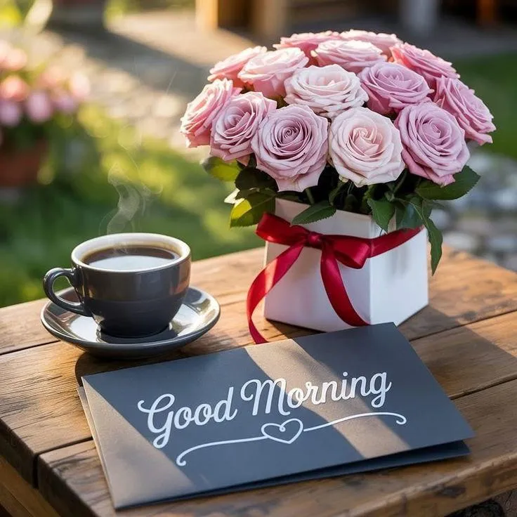 Pink Rose Bouquet with Good Morning Greeting Wallpaper