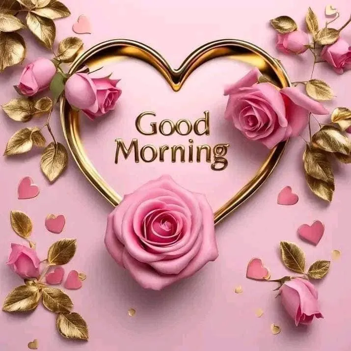 Pink Rose Heart and Petals for Good Morning Love Image