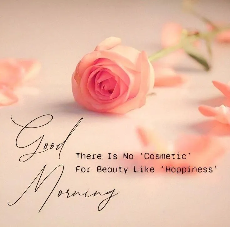 Pink Rose on Beige Greeting with Morning Note Image