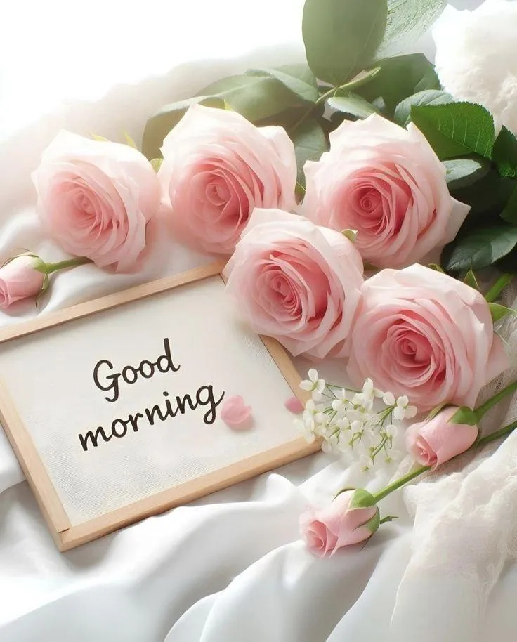 Pink Roses with Gentle Good Morning Message on Card