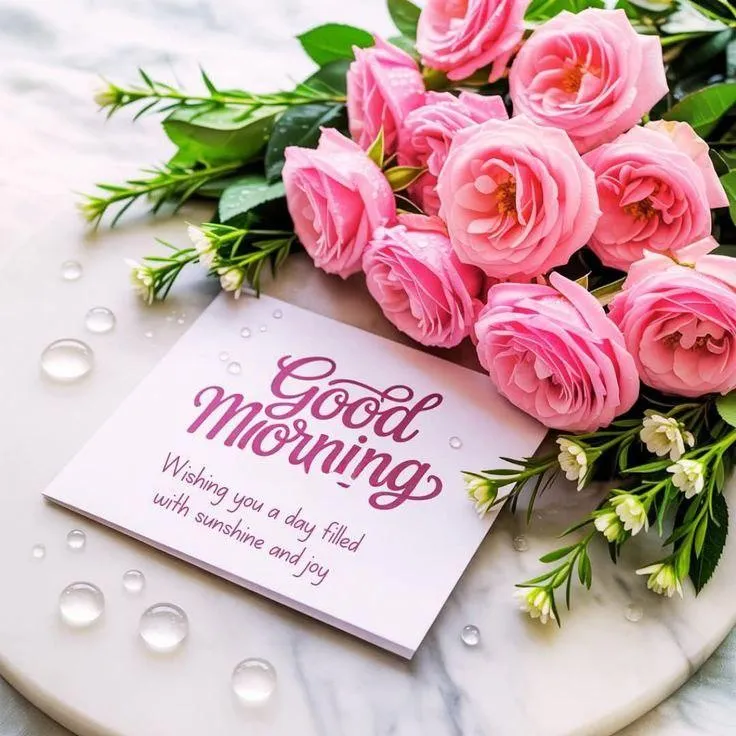 Pink Roses with Heart Card for Morning Greetings Wallpaper
