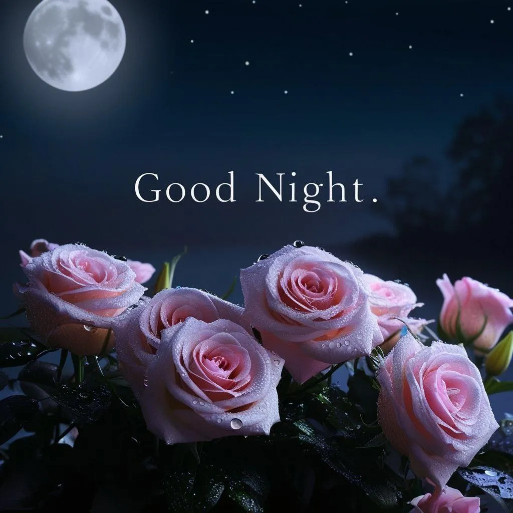 Pink Roses with Peaceful Good Night Message Wallpaper