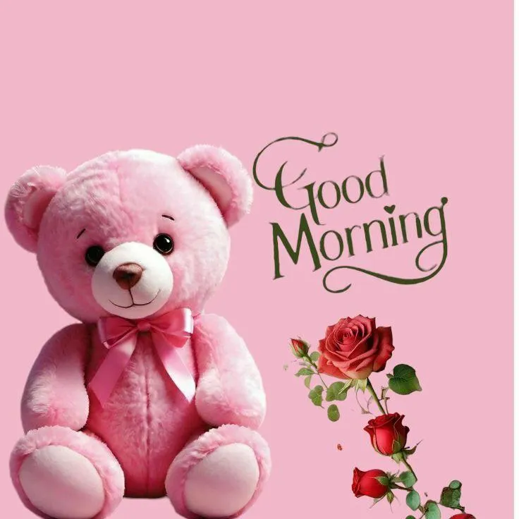 Pink Teddy Bear with Cute Smile and a Good Morning Card