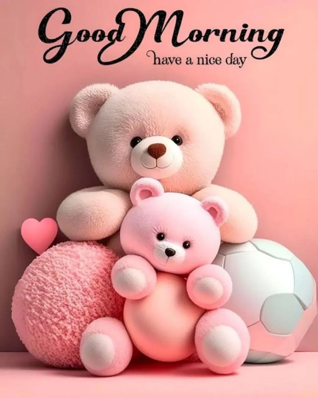 Pink Teddy Bears Holding Hearts Say Good Morning Hd Image