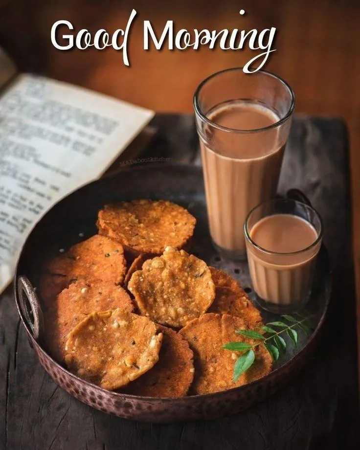 Plate of Breakfast Food and Coffee with Good Morning Wishes