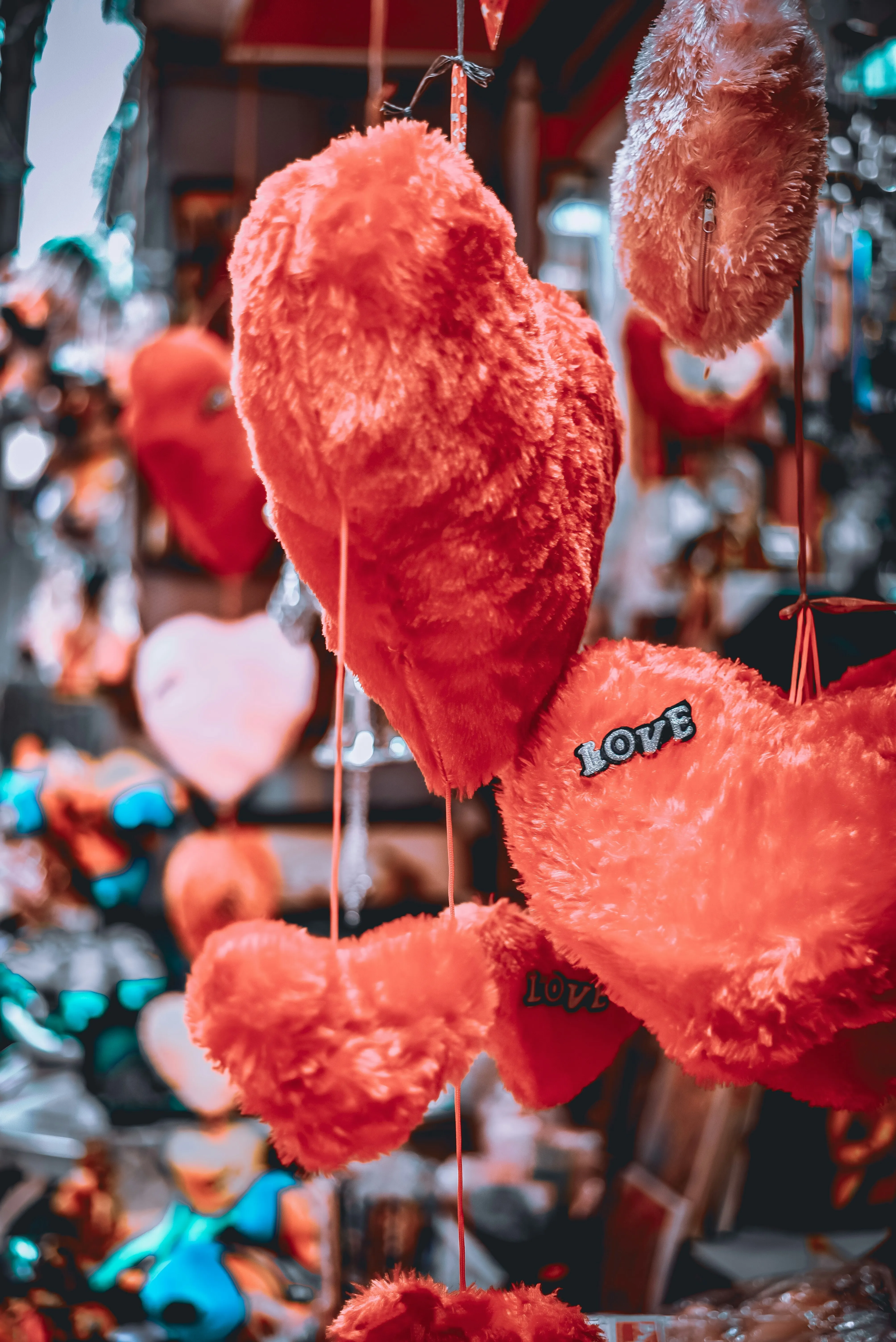 Plush Red Hearts Displayed in Festive Environment Wallpaper