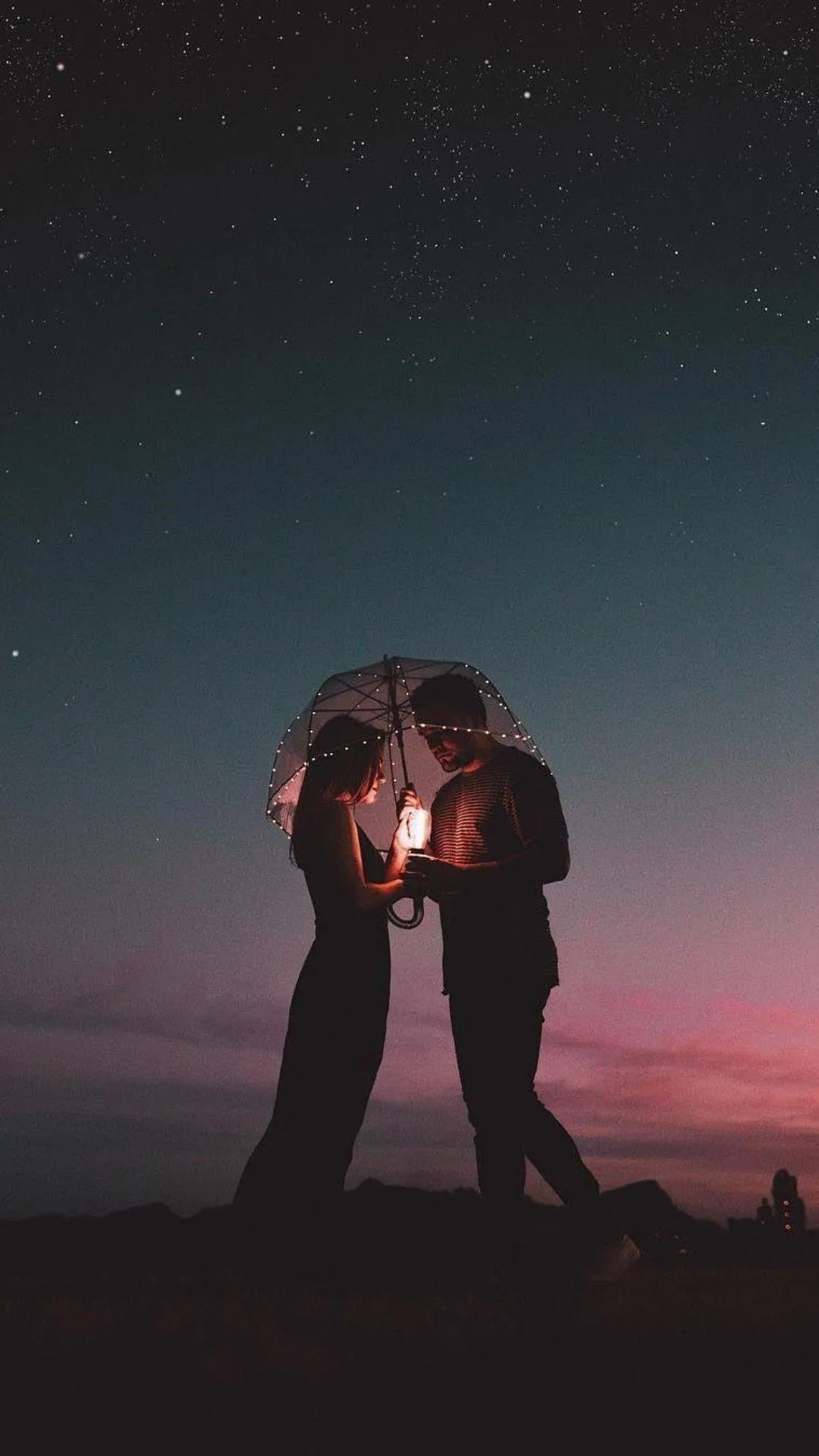 Portrait of Couple Embracing Under a Twilight Evening Sky