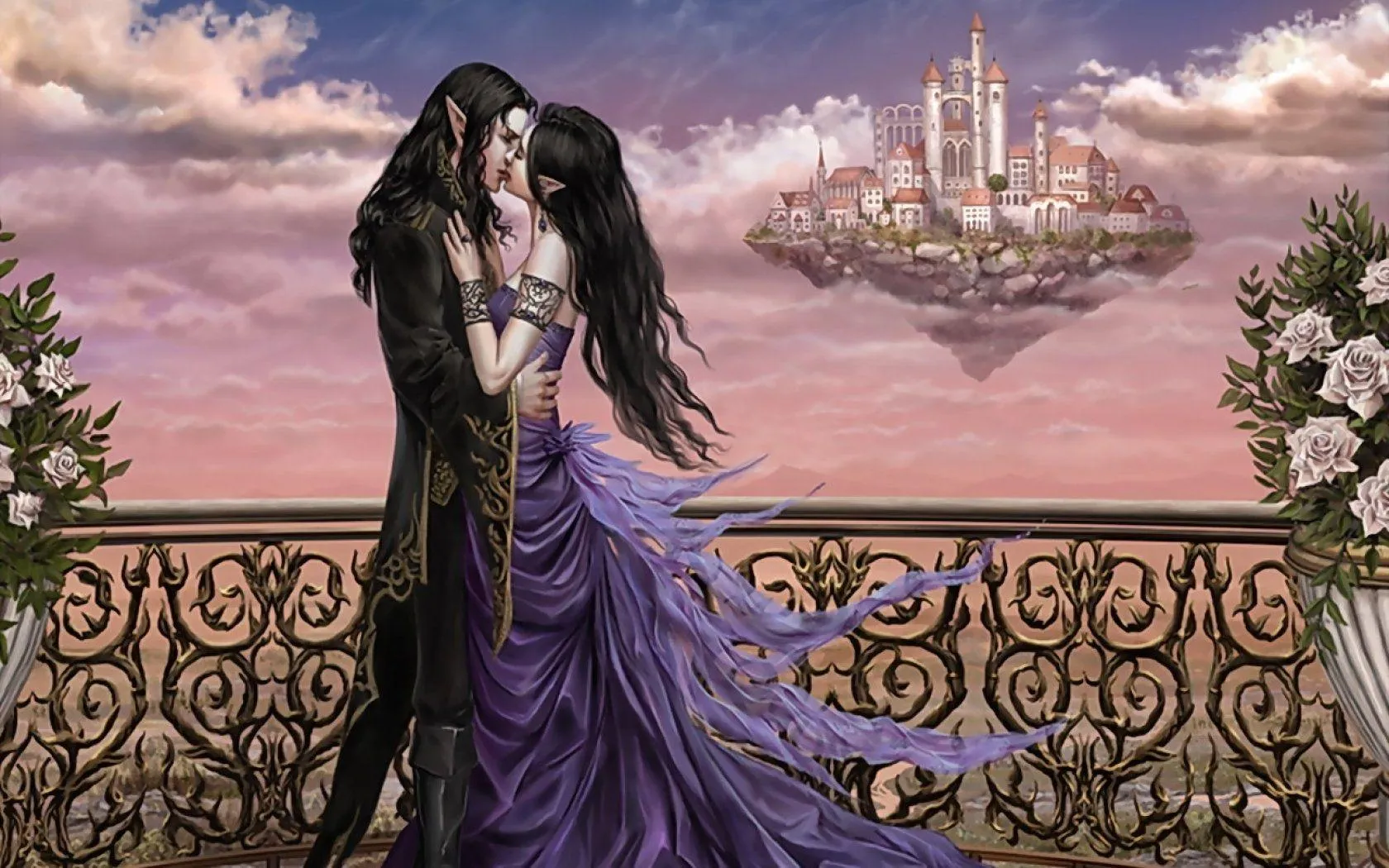 Princess Standing on Balcony in Dreamy Romance Wallpaper