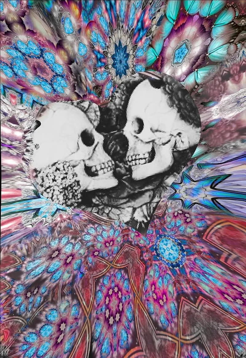 Psychedelic Art of Skull Couple Surrounded by Colors