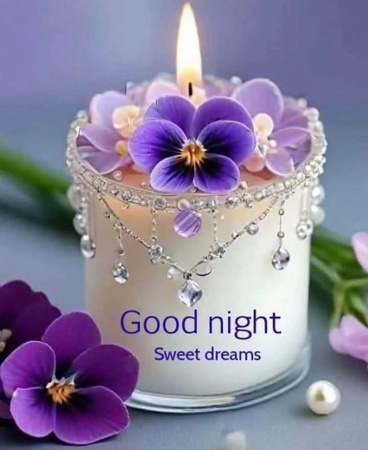 Purple Flowers Good Night Sweet Dreams Text Wallpaper