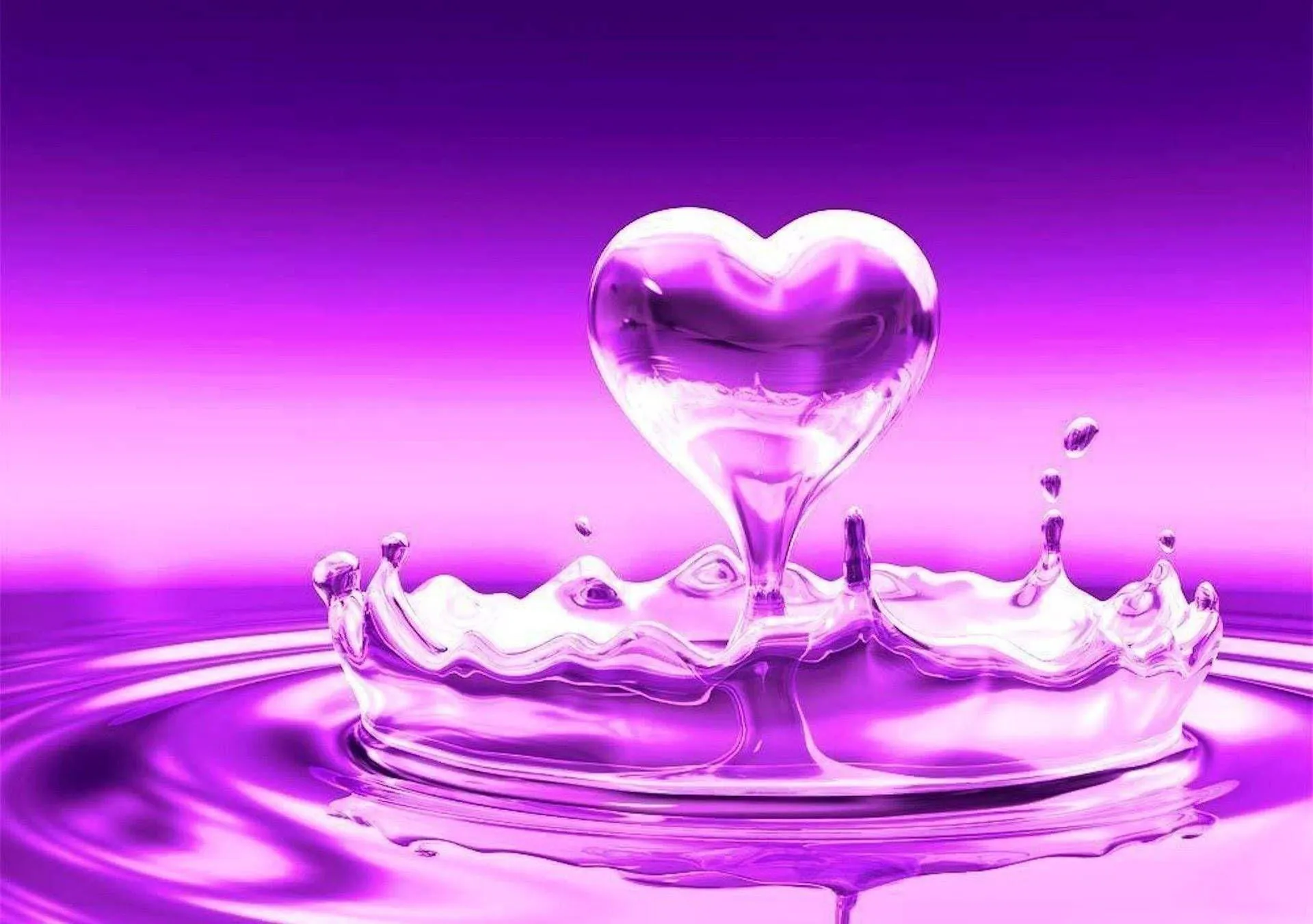 Purple Heart Water Splash Showing Pure Connection Wallpaper