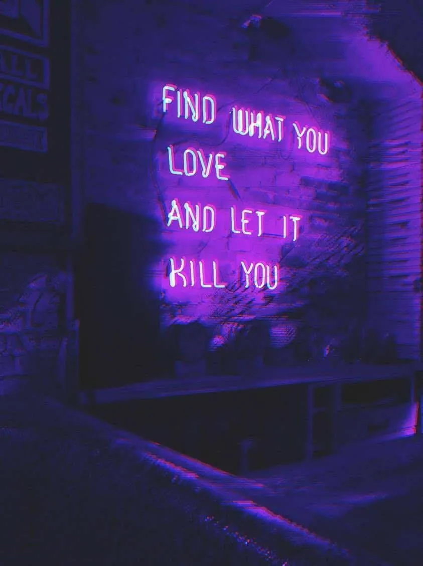 Purple Neon Love Quote with Romantic Ambience Wallpaper