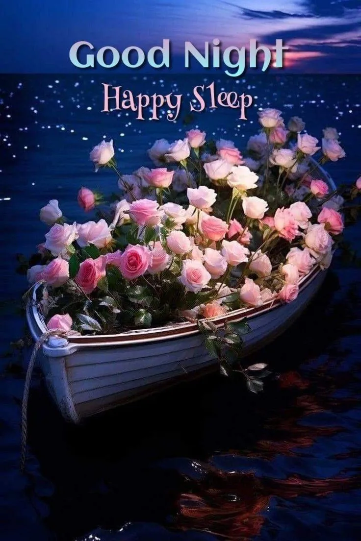 Purple Rose with Blue Text Saying Good Night Wishes