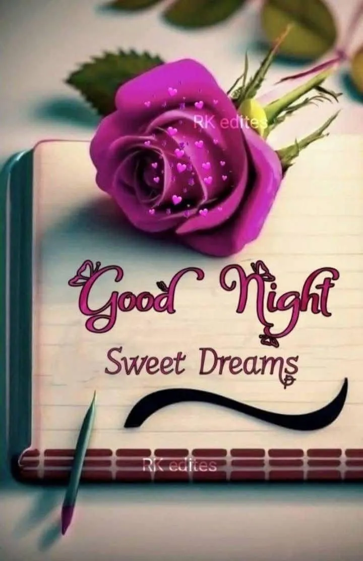 Purple Rose with Sweet Good Night Text and Ribbon Image