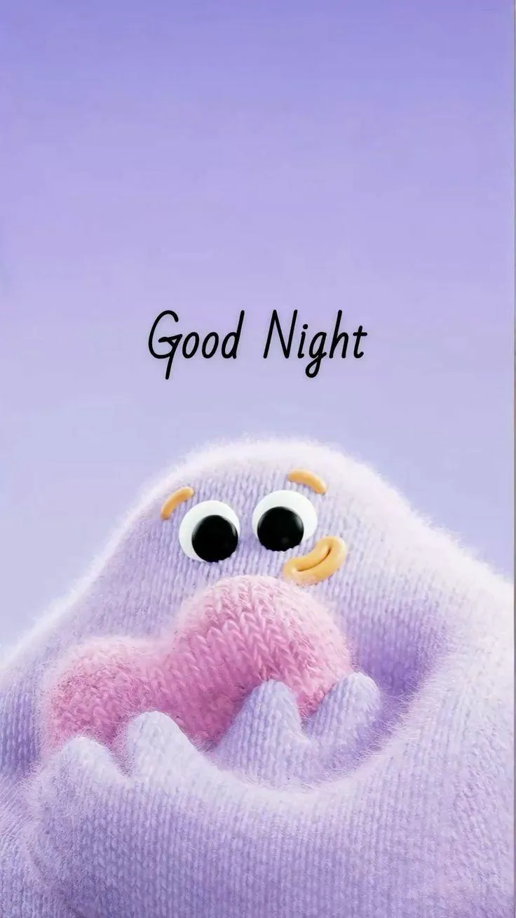 Purple Teddy Bear Holding Heart with Good Night Text