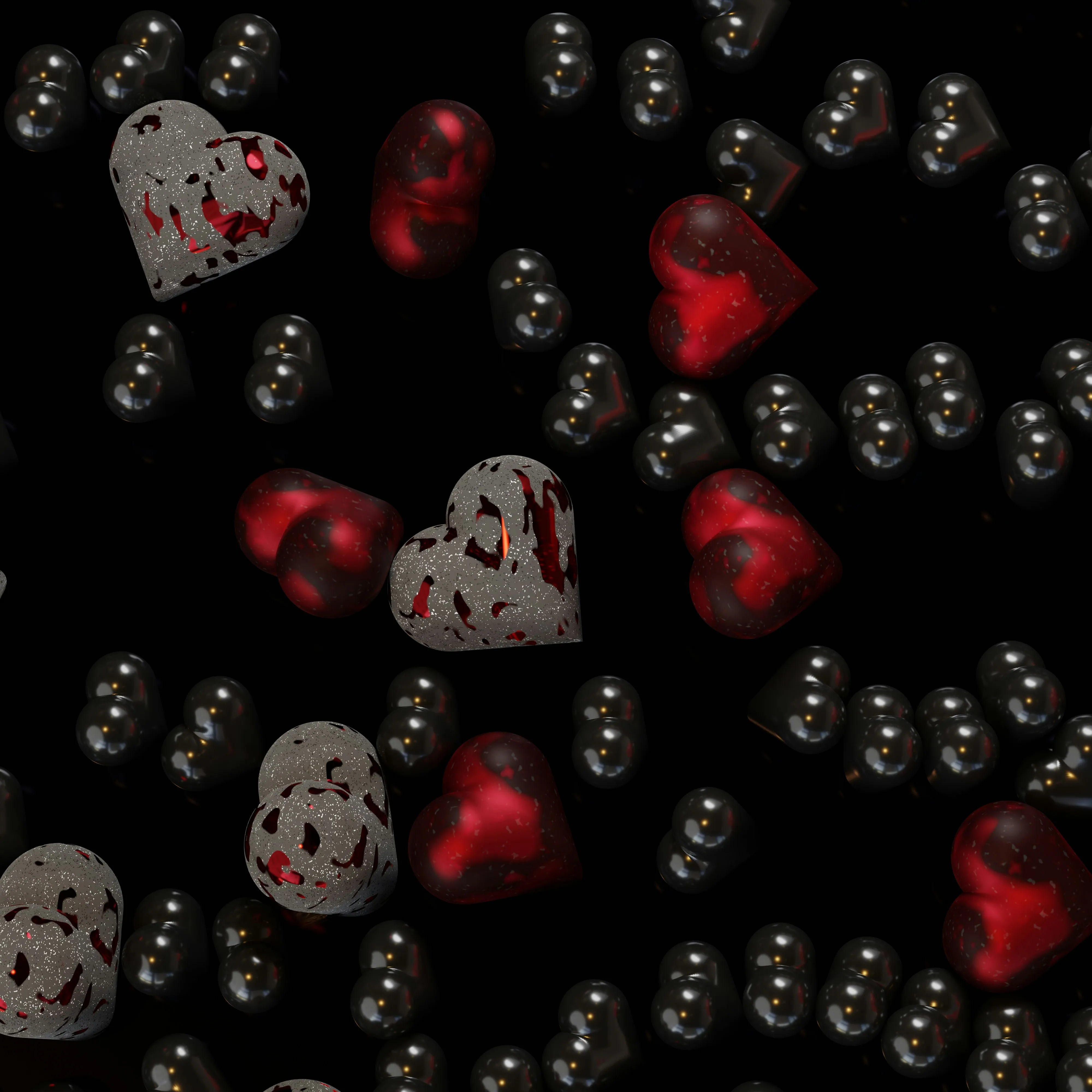 Red and Black Hearts Representing Passion and Mystery