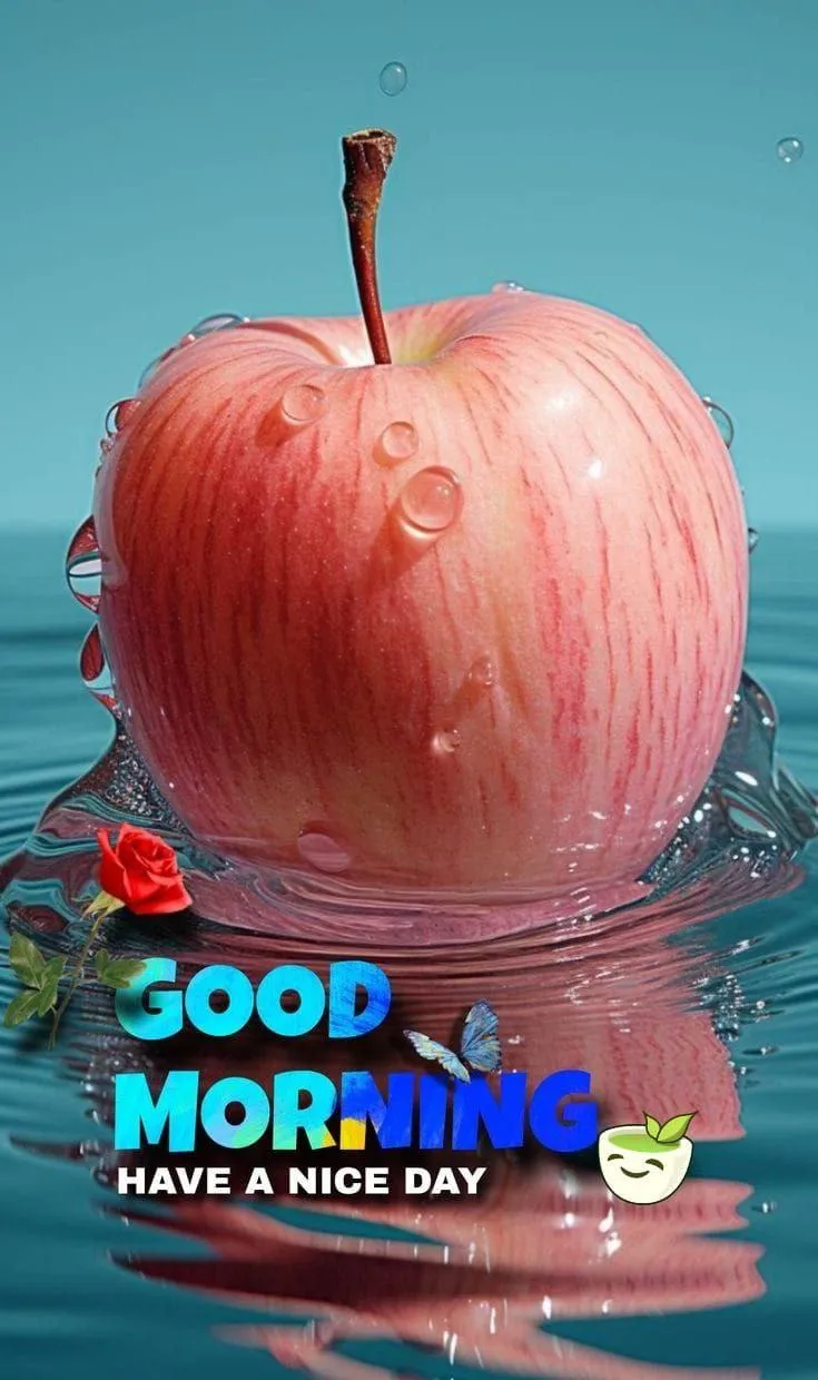 Red Apple with Blue Text Wishing a Sweet Good Night
