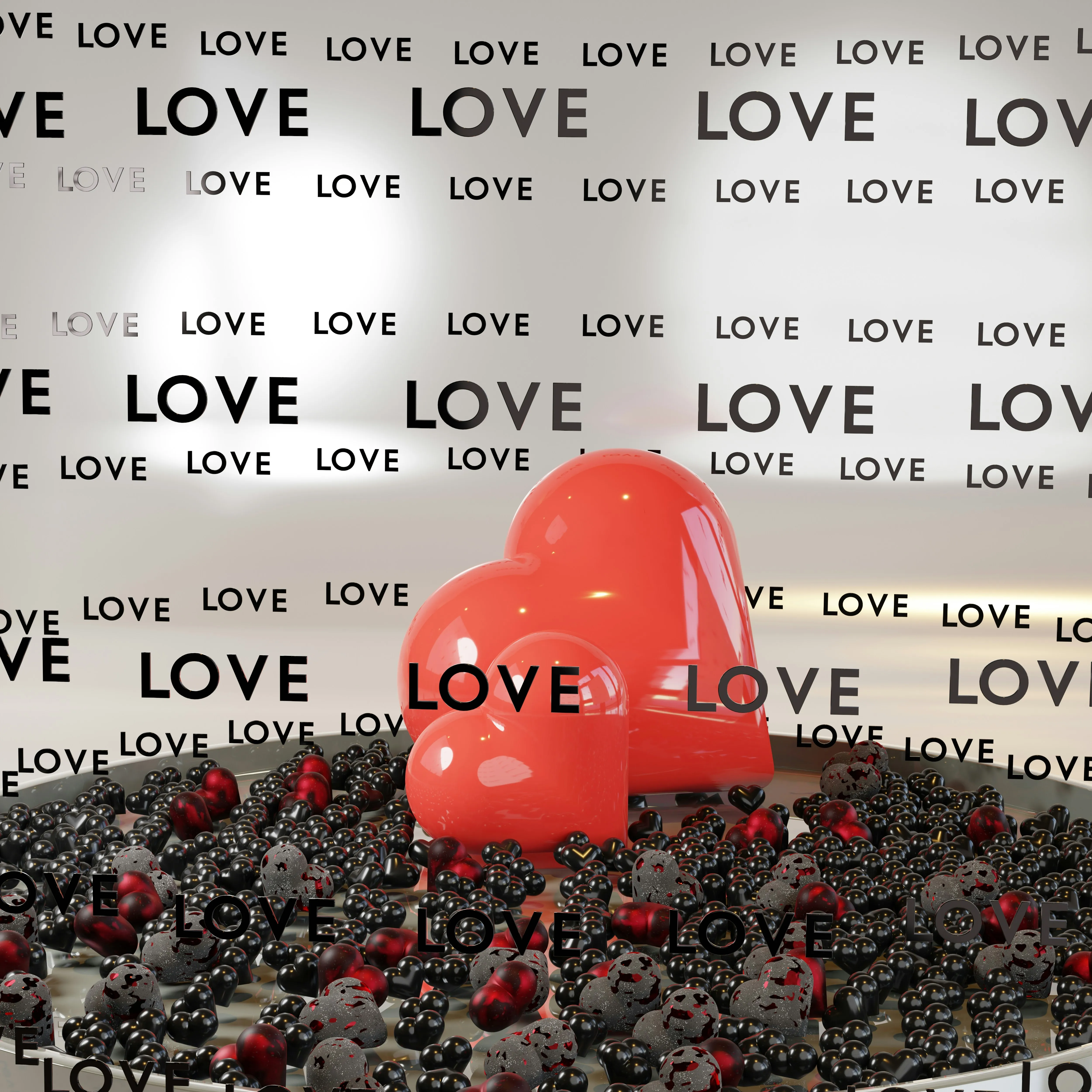 Red Balloon Surrounded by Love Words in Background Wallpaper