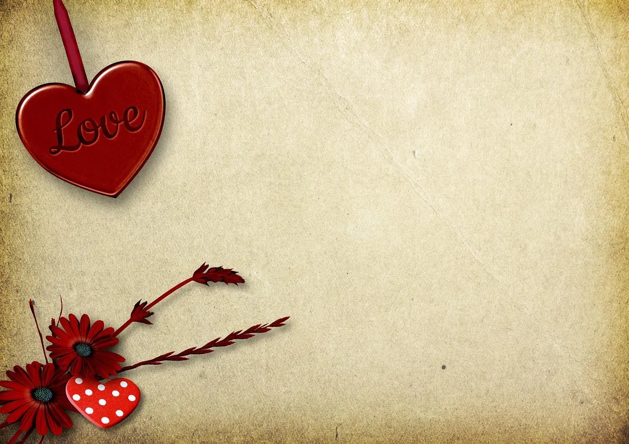 Red Cherry Heart on Brown Paper Background Wallpaper