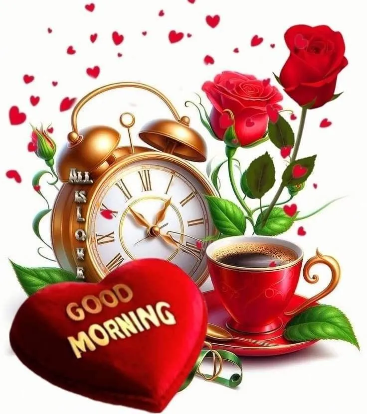 Red Coffee Cups and Roses Welcome a Fresh New Morning
