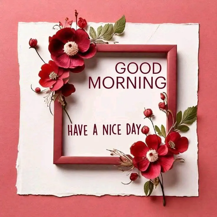 Red Floral Theme with Elegant Good Morning Wishes Image