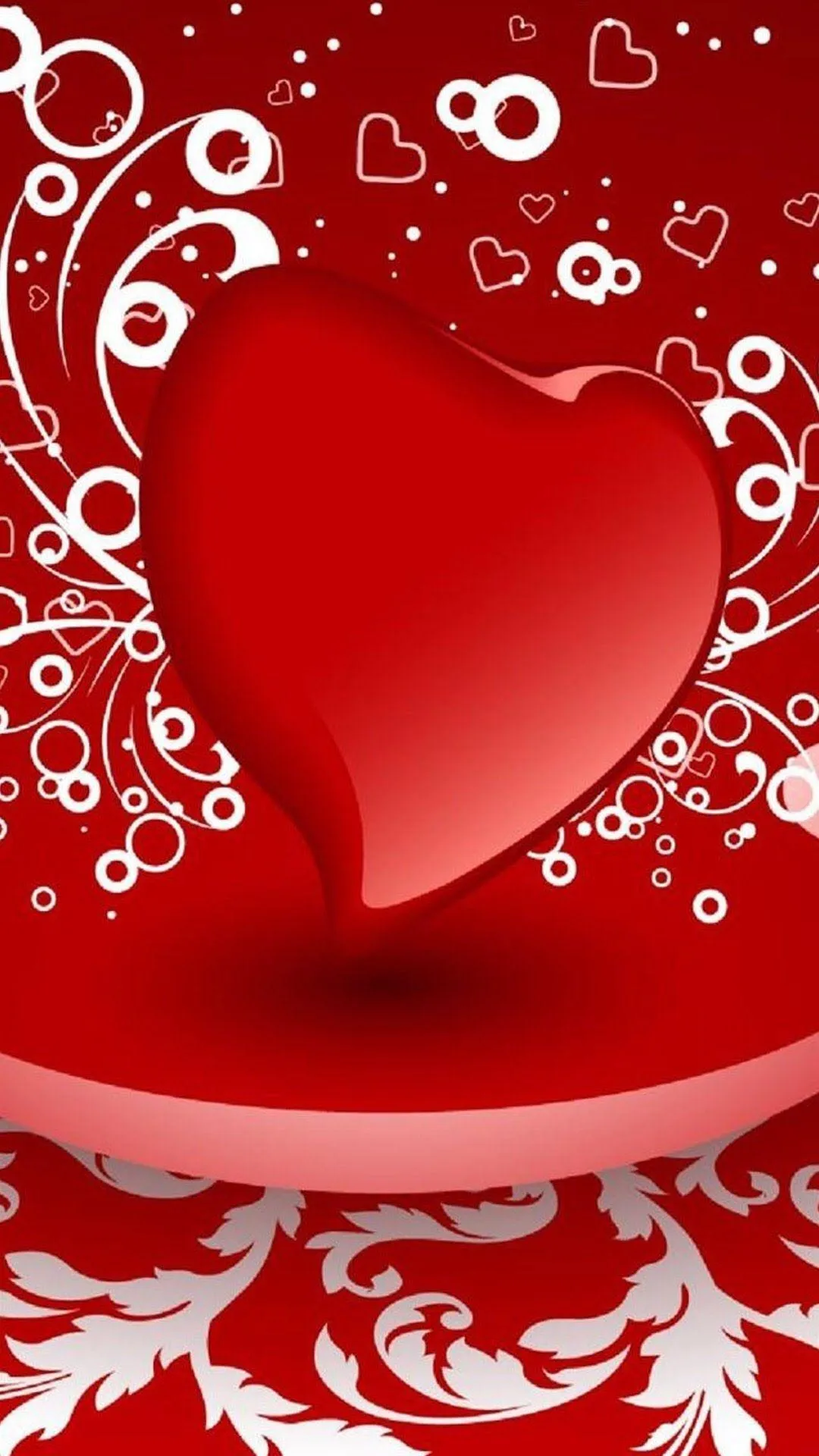 Red Glossy Heart Design with Romantic Patterns Wallpaper