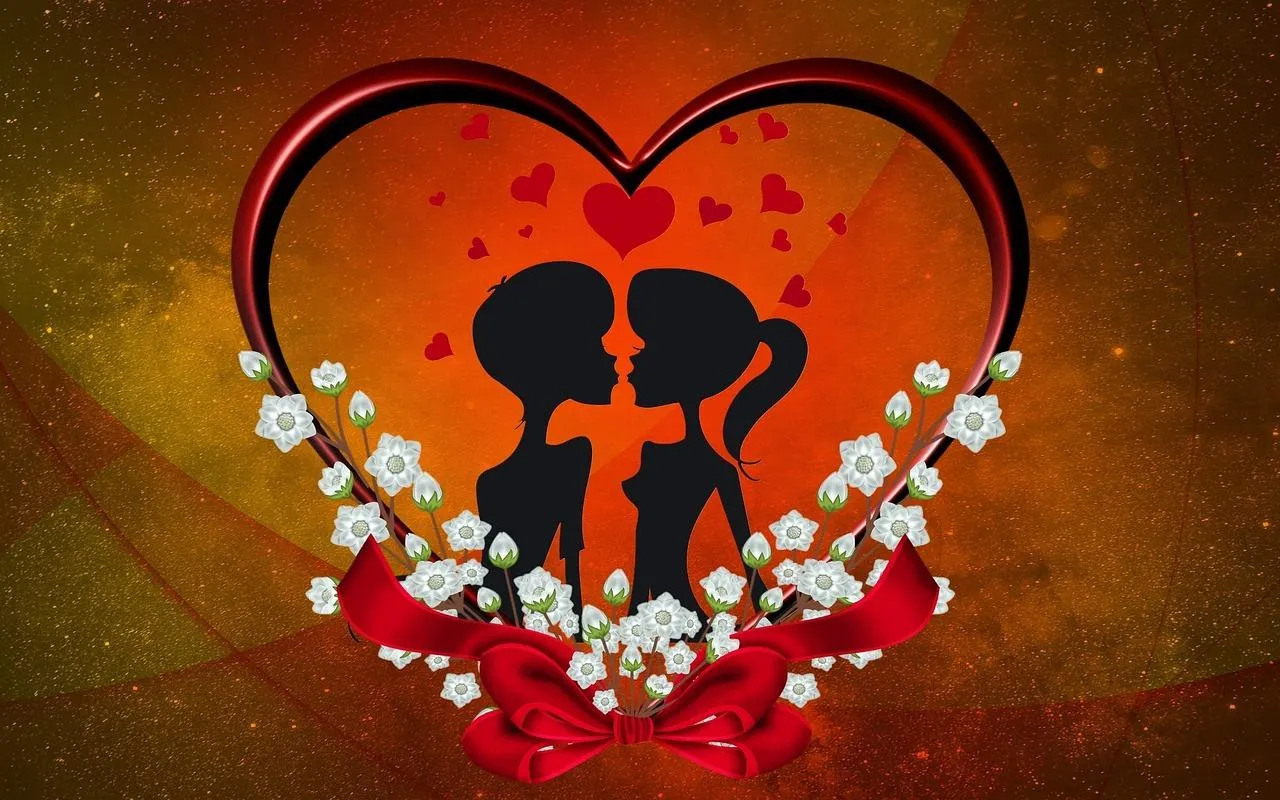 Red Heart Art Depicting Couple in Love and Unity Wallpaper