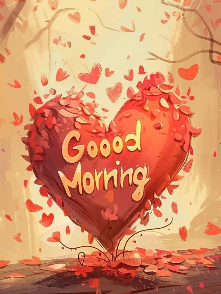 Red Heart Background with Sparkling Morning Greeting