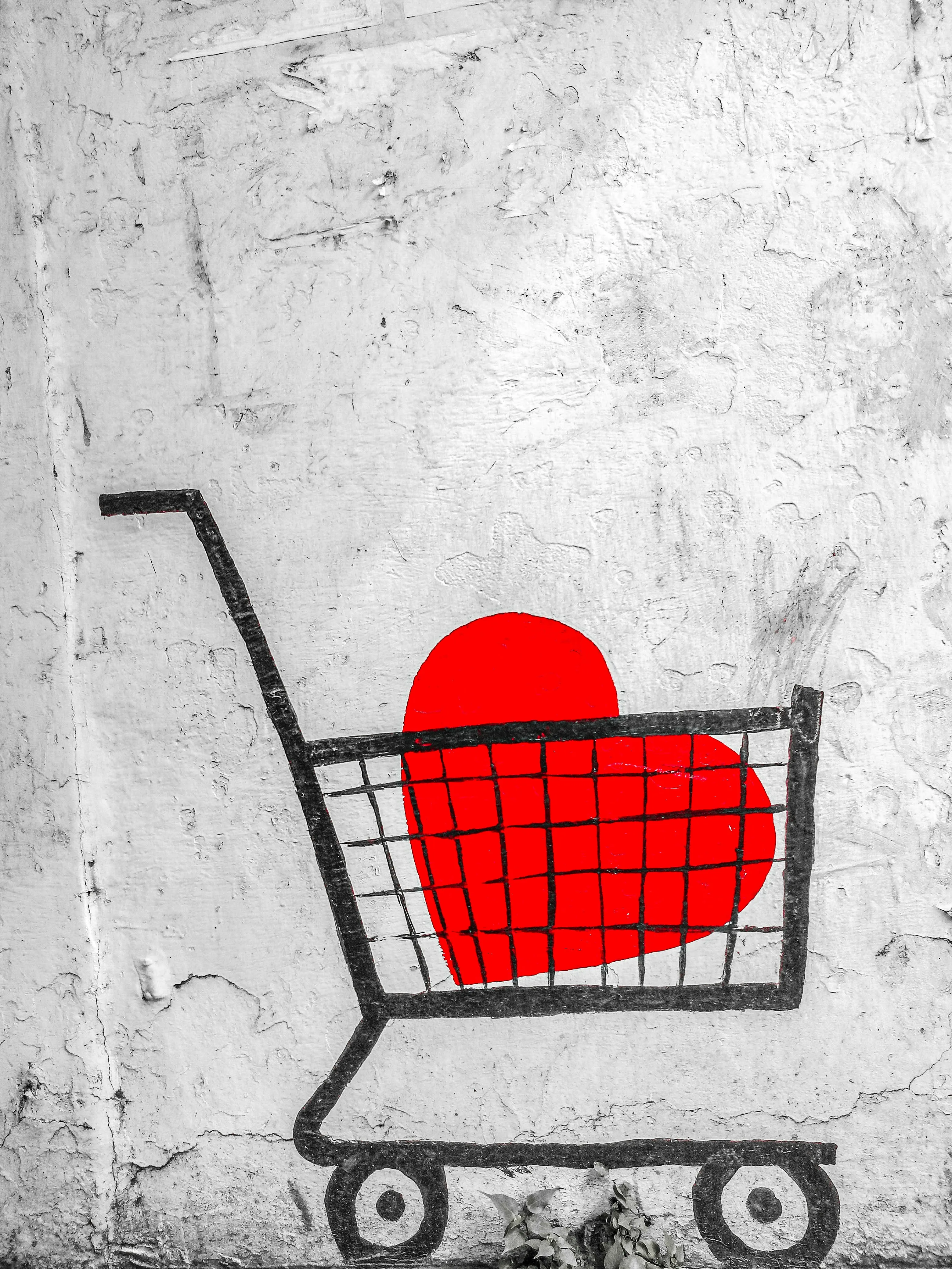 Red Heart Inside Shopping Cart Symbolizing Care Wallpaper