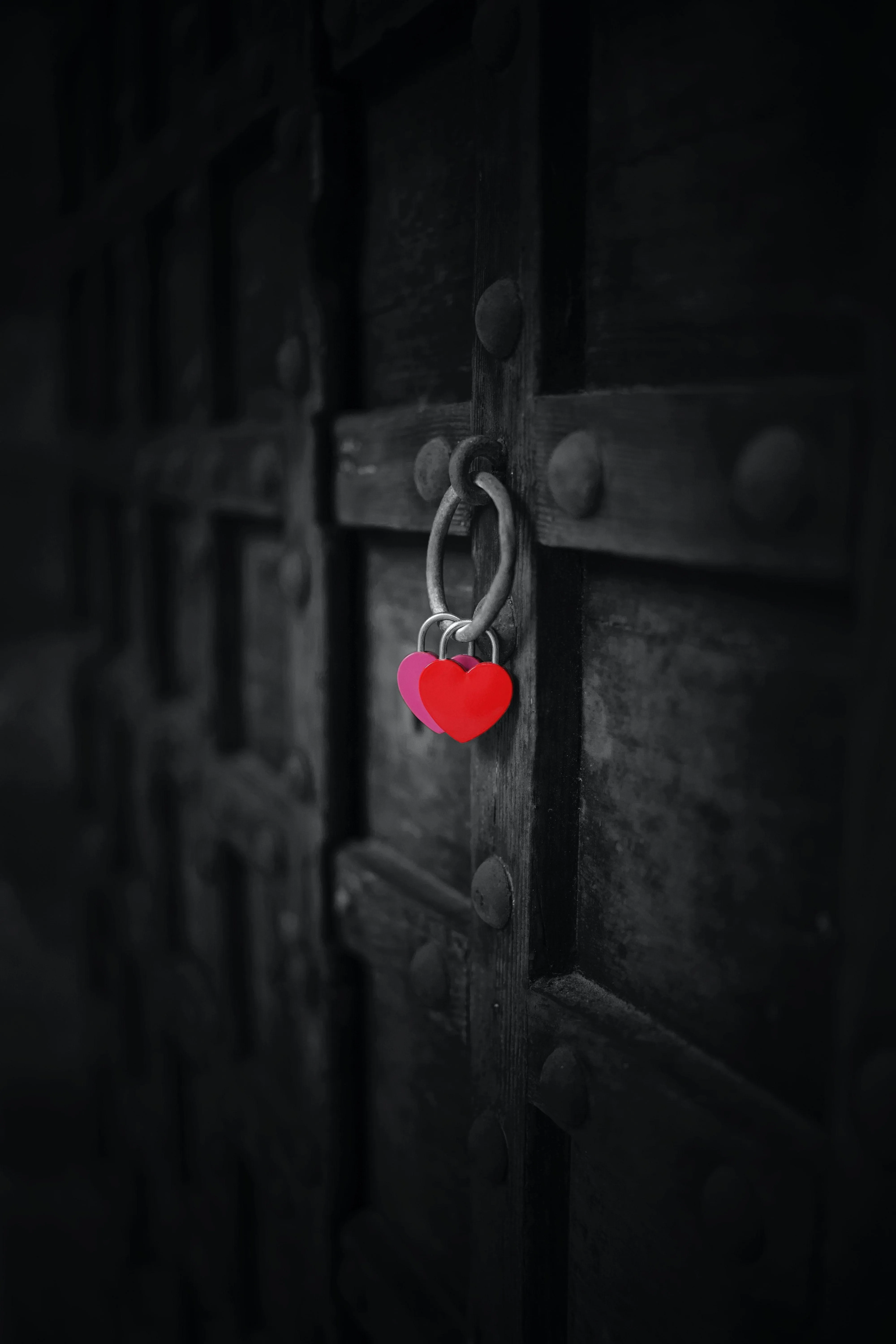 Red Heart Locked Behind Door Reflecting Hidden Love