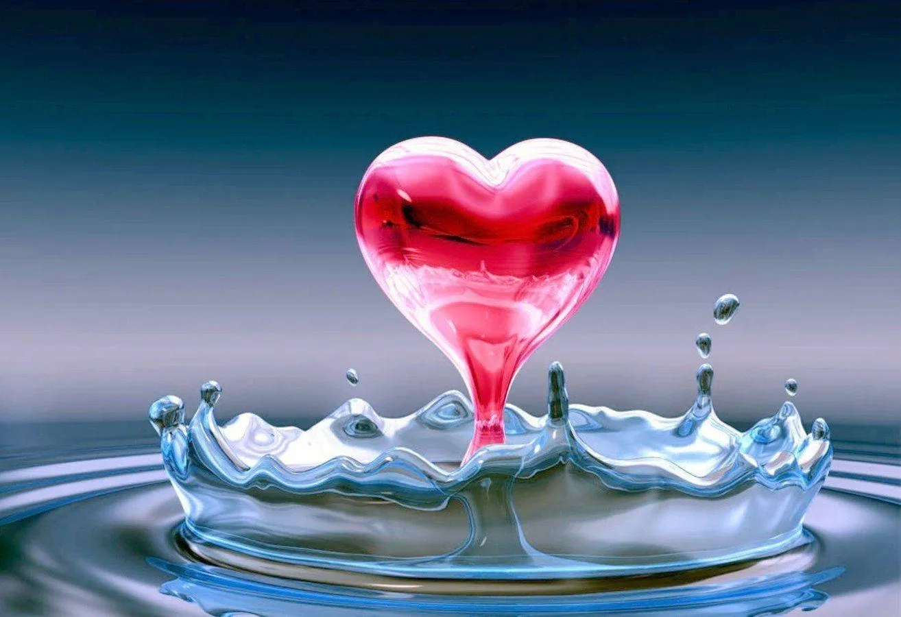 Red Heart Splashing from Water in Bright Romance Wallpaper