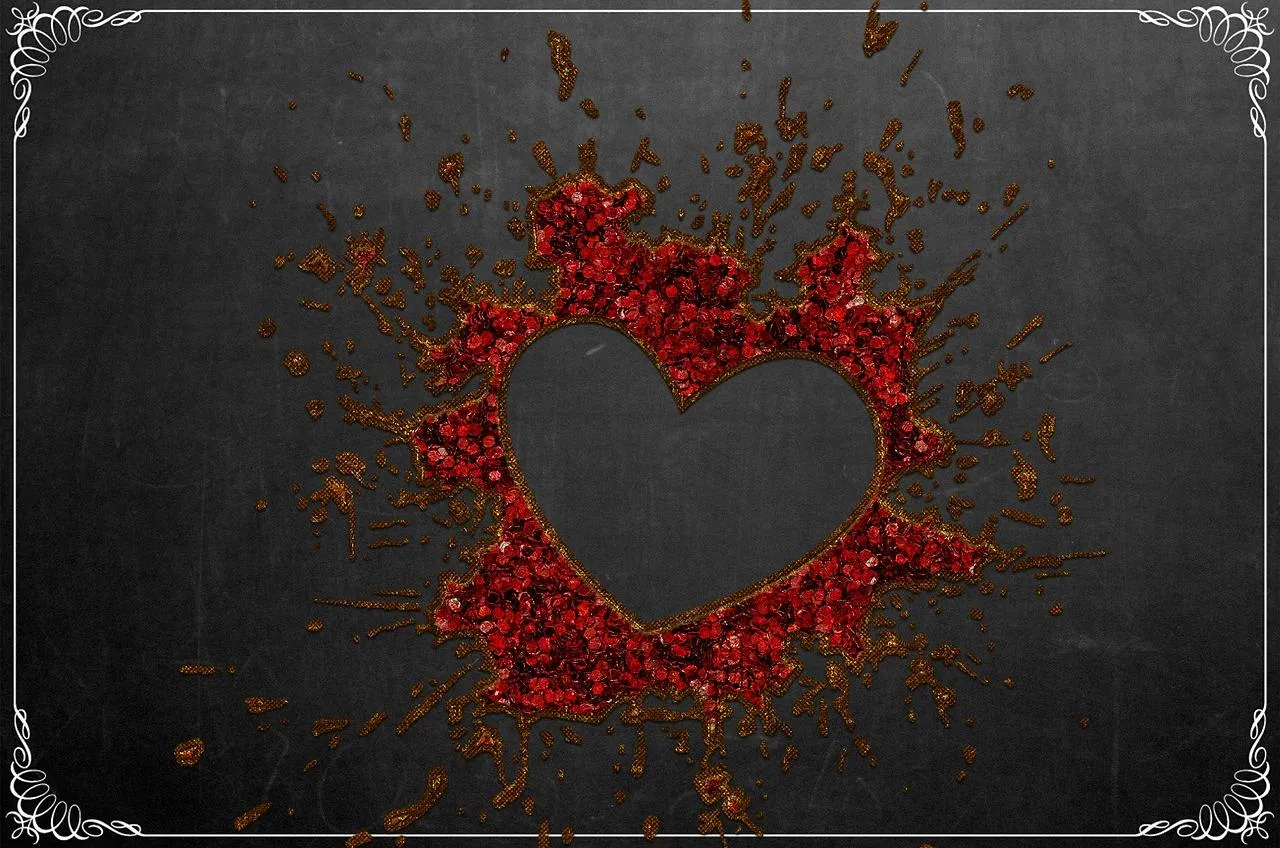 Red Heart Splashing on Dark Artistic Background Wallpaper