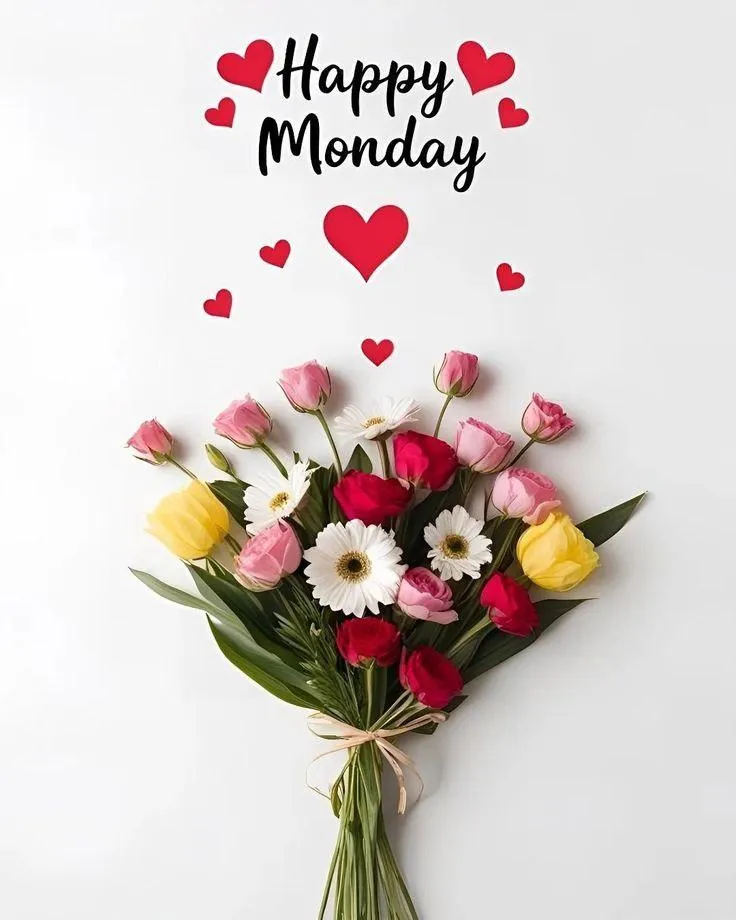 Red Hearts and Flowers Wishing a Wonderful Morning