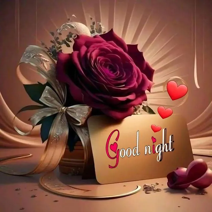 Red Rose and Good Night Message with Soft Light Glow