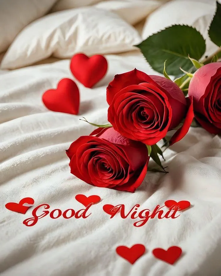 Red Rose Petals Falling with Good Night Message Wallpaper