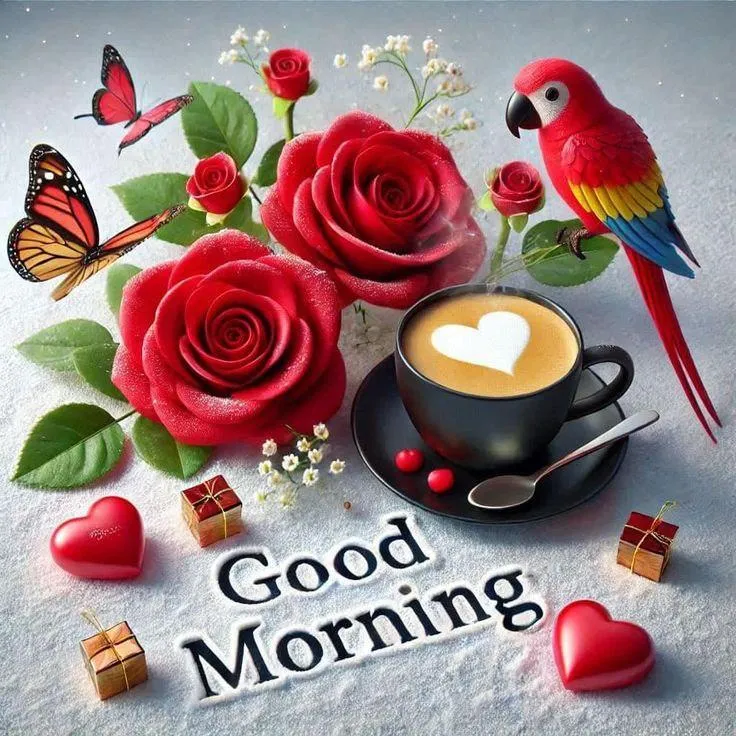 Red Rose with Tea and Greeting Card for a New Morning