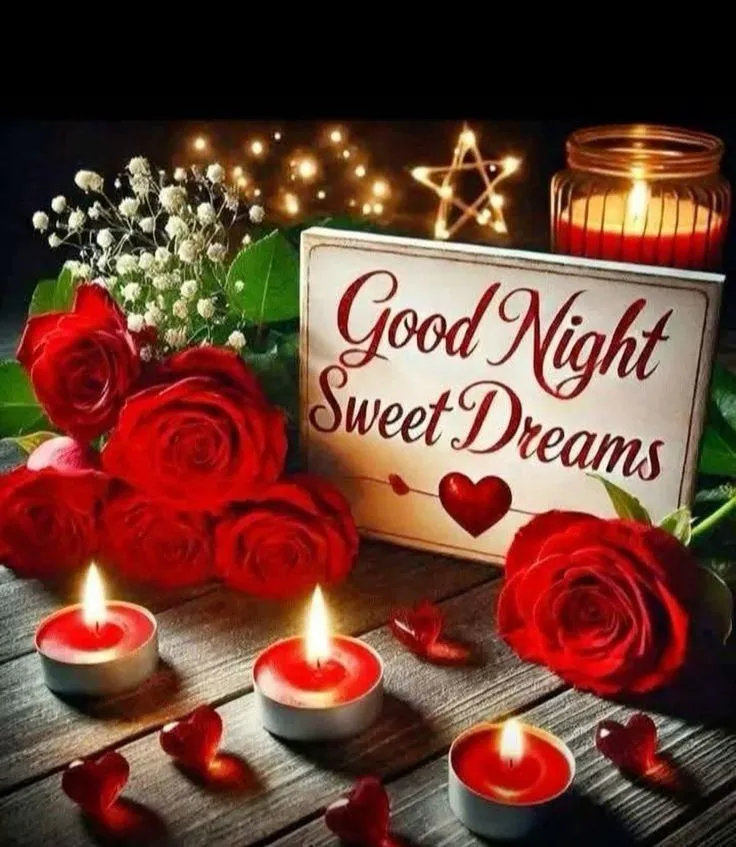 Red Roses and Good Night Sweet Dreams Text Wallpaper