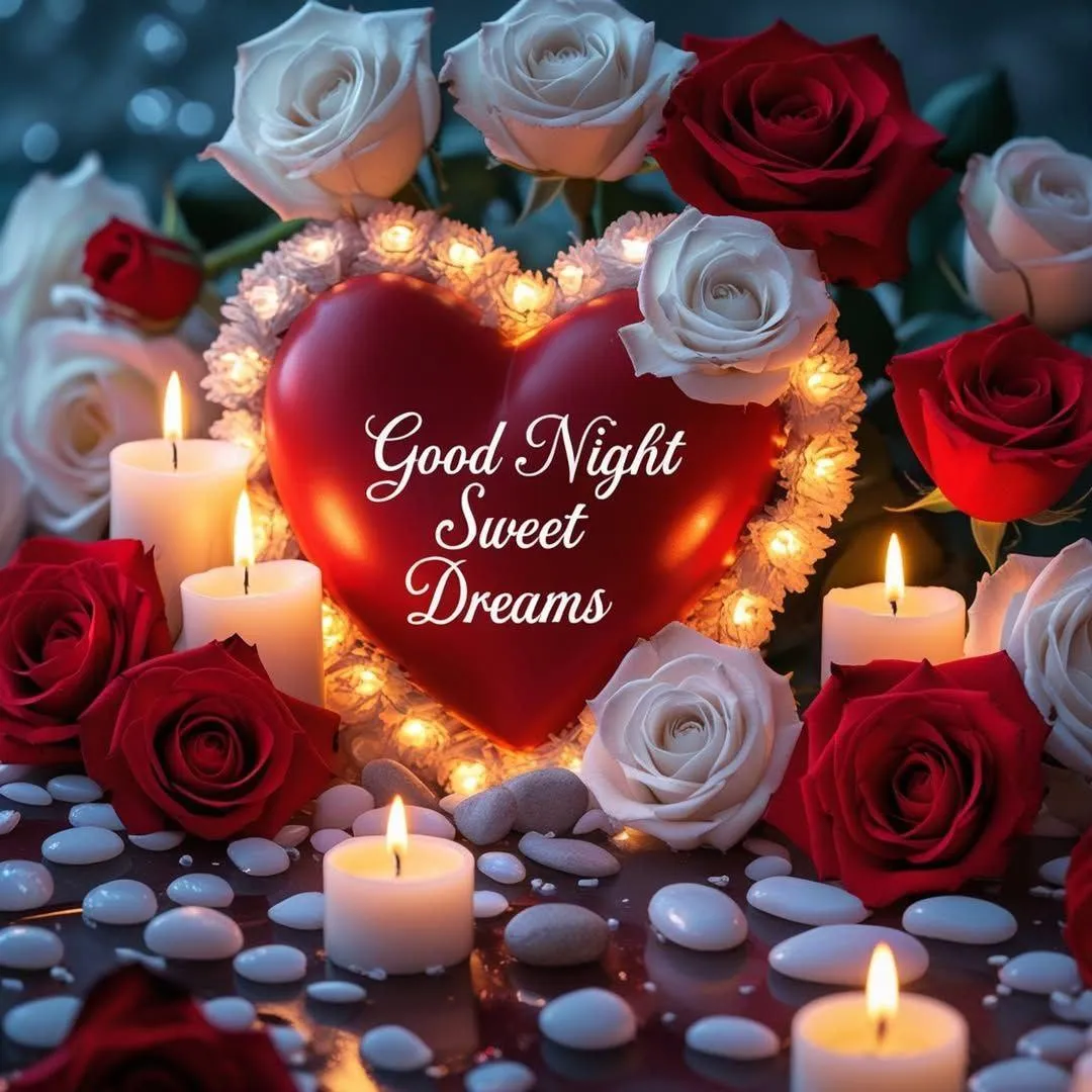Red Roses with Good Night Sweet Dreams Message Wallpaper