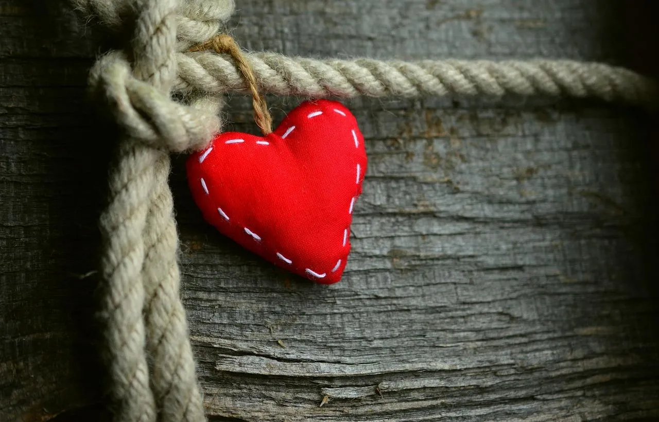 Red Yarn Heart on Rope Showing Enduring Connection