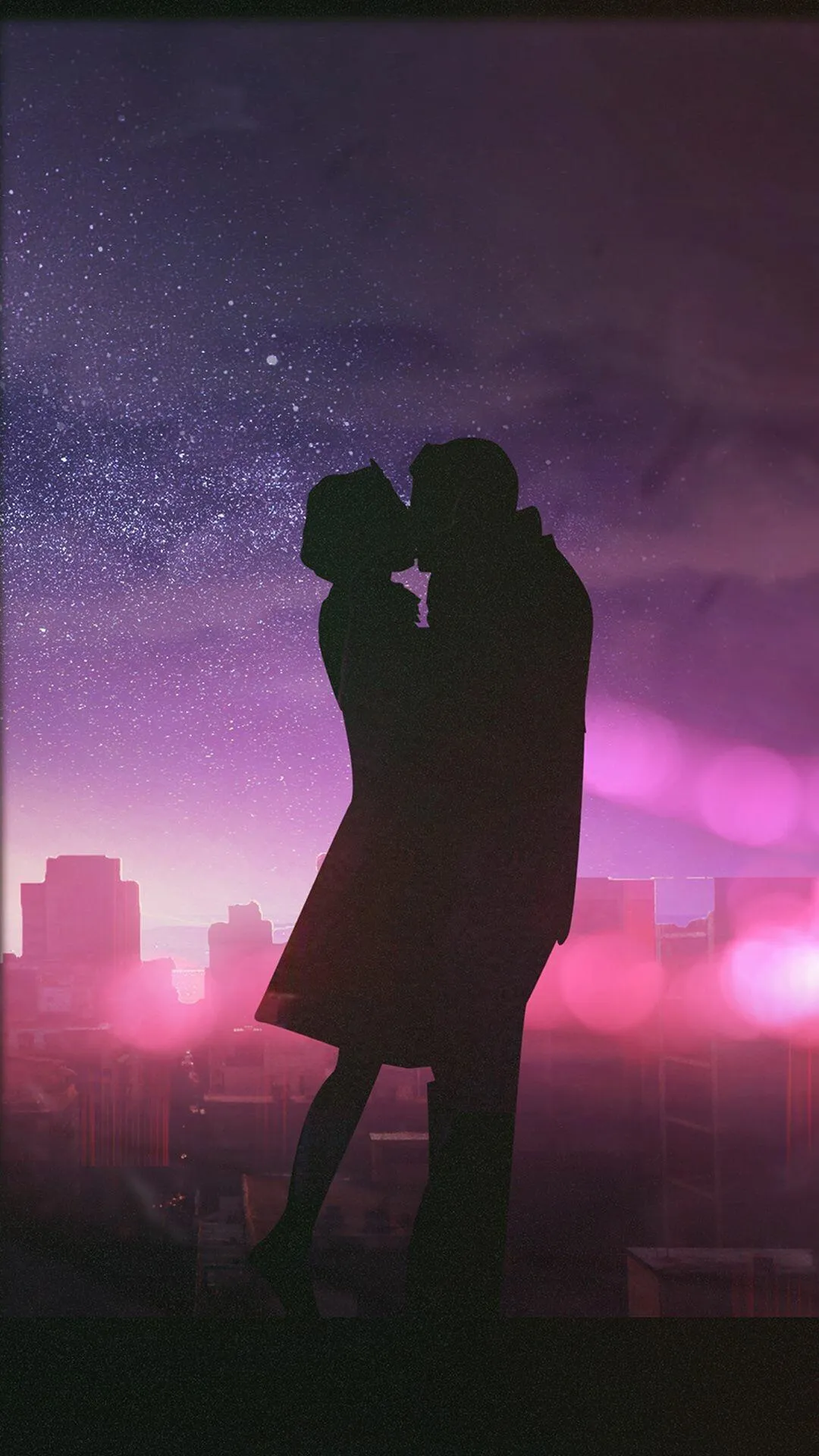 Romantic Couple Silhouette Under Purple Sky HD Wallpaper